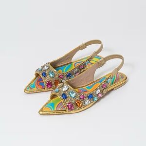 Colorful Rhinestone Pointed-Toe Mules – Size US 8 (EU 39)